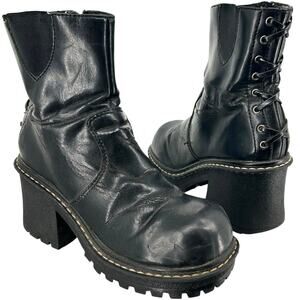 Vintage 90s y2k Women's Black Lower East Side Chunky Platform Corset Lace Boots